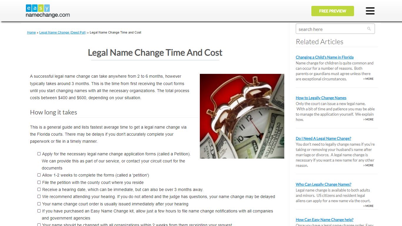 Legal Name Change Time and Cost